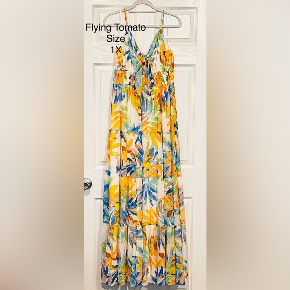 Flying Tomato Vibrant Leaf Print Maxi Dress